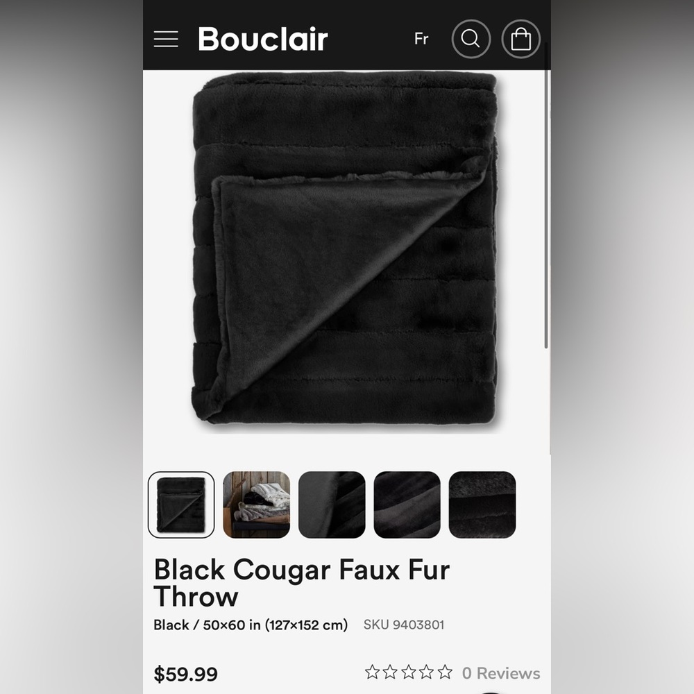 Bouclair Decorative Cozy Throw Blanket stunning faux fur navy blue softest warm